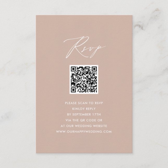 Cartão De Informações RSVP de Casamento de QR Simples de Script Elegante (Frente)