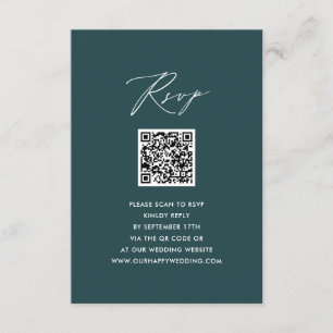 Cartão De Informações RSVP de Casamento de QR Simples Verde Moderno de S