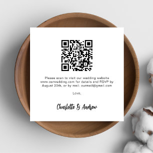 Cartão De Informações RSVP de casamento do código QR branco preto