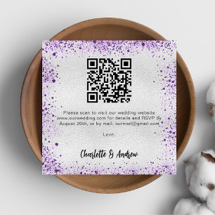 Cartão De Informações RSVP de casamento do código QR de brilho violeta p