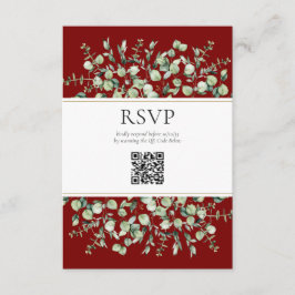 Cartão De Informações RSVP de Casamento do Código QR Eucalyptus Burgundy