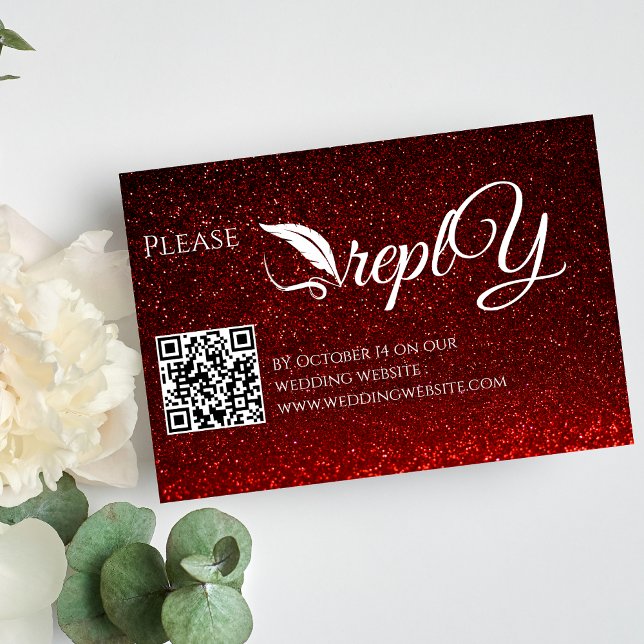 Cartão De Informações RSVP de Casamento Elegante Vermelho | Código QR Mi (Criador carregado)