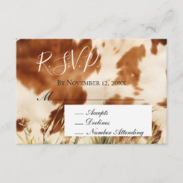 Cartão De Informações RSVP de Casamento em Couro de Vaca Creme Marrom