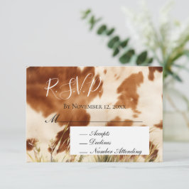 Cartão De Informações RSVP de Casamento em Couro de Vaca Creme Marrom
