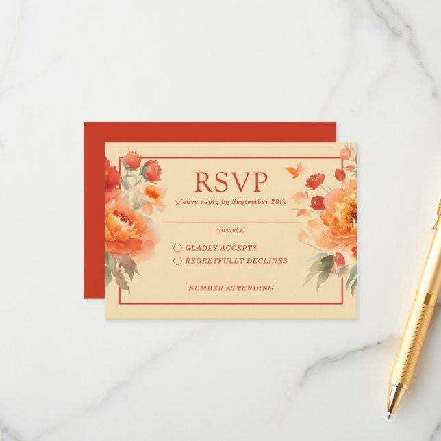 Cartão De Informações RSVP de Casamento Floral Laranja Queimado (Frente/Verso In Situ)
