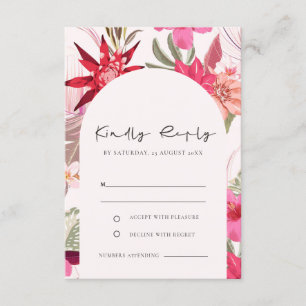 Cartão De Informações RSVP de casamento floral vermelho boêmio tropical