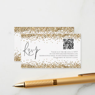 Cartão De Informações RSVP de Casamento Glitter Dourado do Código QR Gla