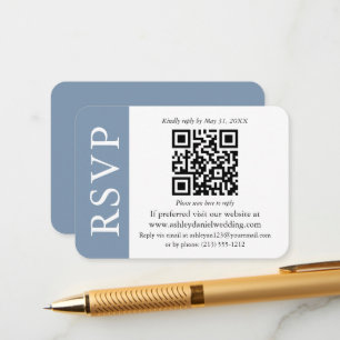 Cartão De Informações RSVP de casamento moderno em QR Azul Poeira e Bran