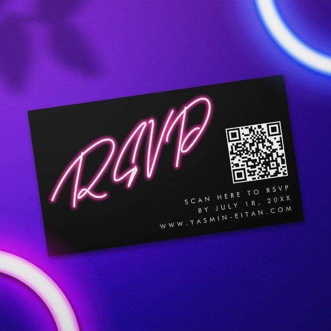 Cartão De Informações RSVP de Casamento Negro Brilhante Moderno Neon Ros (Neon lettering wedding RSVP enclosure card)