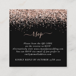 Cartão De Informações RSVP de Casamento Preto do Código QR Glitter Doura