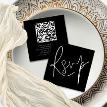 RSVP de Casamento Preto QR de Script Elegante Mini