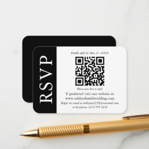 Cartão De Informações RSVP de Casamento QR Moderno Preto e Branco