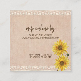 Cartão De Informações RSVP de Casamento Russo e Burlap Sunflower