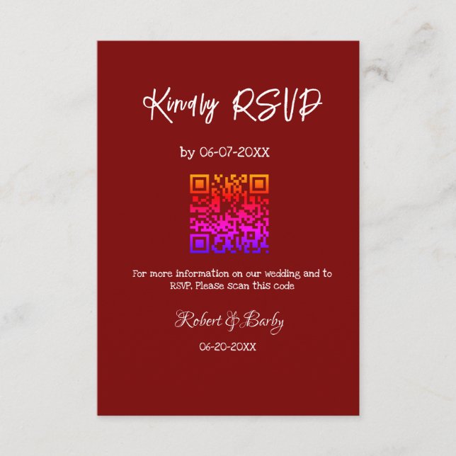 Cartão De Informações RSVP de casamento simples código QR simples (Frente)