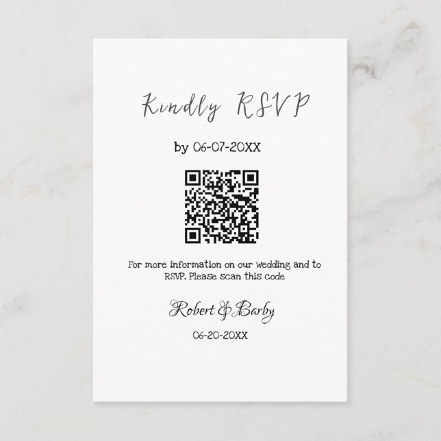 Cartão De Informações RSVP de casamento simples código QR simples (Frente)