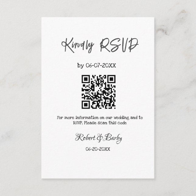 Cartão De Informações RSVP de casamento simples código QR simples (Frente)