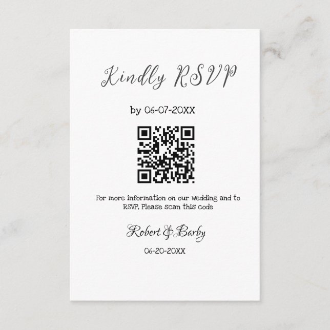 Cartão De Informações RSVP de casamento simples código QR simples (Frente)