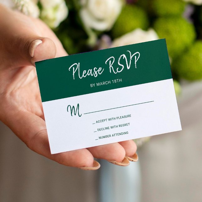 Cartão De Informações RSVP de casamento simples de guião verde-escuro (Criador carregado)