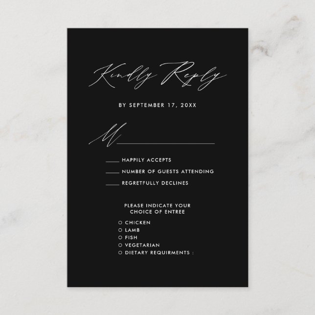 Cartão De Informações RSVP de Casamento Simples Preto Moderno de Script  (Frente)