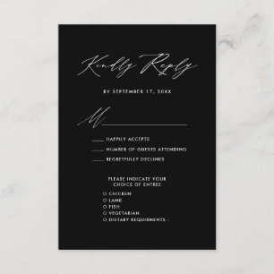 Cartão De Informações RSVP de Casamento Simples Preto Moderno de Script