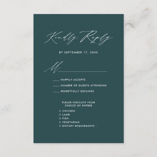 Cartão De Informações RSVP de Casamento Simples Verde Moderno de Script  (Frente)