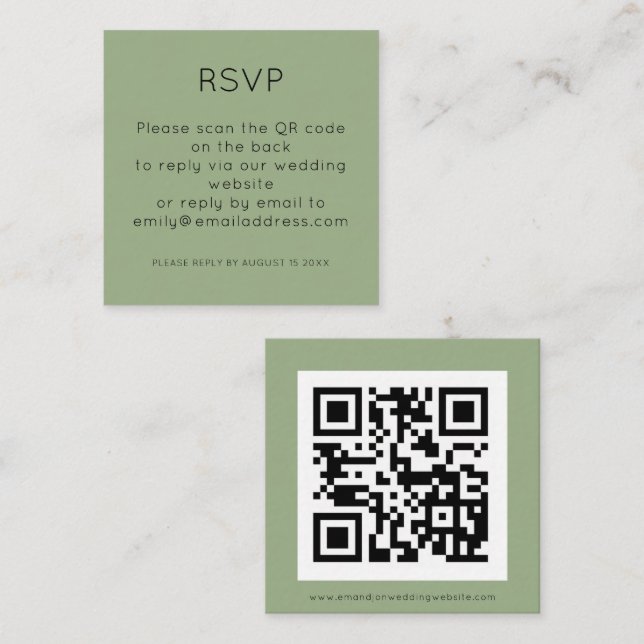 Cartão De Informações RSVP de Casamento Verde de Sage de Código QR Simpl (Frente/Verso)