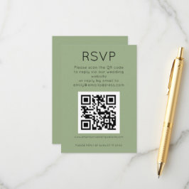 Cartão De Informações RSVP de Casamento Verde de Sage de Código QR Simpl