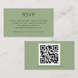 Cartão De Informações RSVP de Casamento Verde do Código QR Minimalista