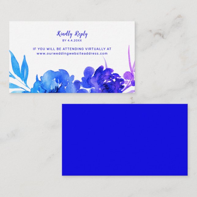Cartão De Informações RSVP de Casamento Virtual Floral de Omã Roxo Azul (Frente/Verso)
