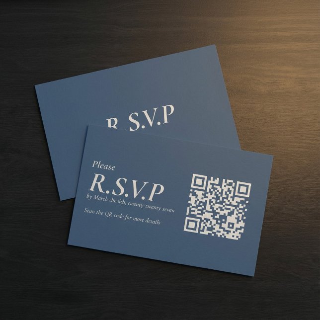 Cartão De Informações RSVP de Código QR da Série Azul Elegante (Elegant Blue Serif QR Code RSVP Enclosure Card.)