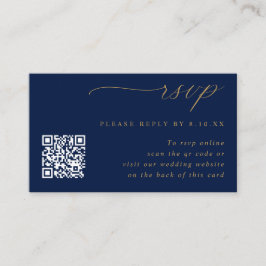 Cartão De Informações RSVP de Código QR de Casamento Azul e Dourado de M