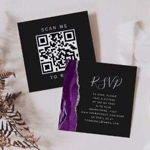 Cartão De Informações RSVP de Código QR de Casamento Dark de Agate de Pr