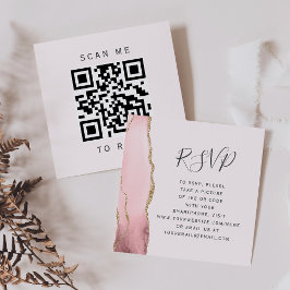 Cartão De Informações RSVP de Código QR de Casamento de Agato Dourado de