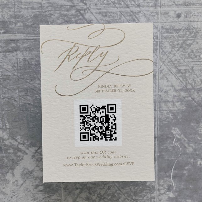 Cartão De Informações RSVP de Código QR de Casamento Dourado Romântico e (Criador carregado)