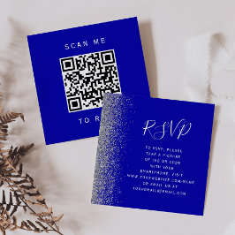 Cartão De Informações RSVP de Código QR de Casamento Real de Prata Azul