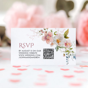 Cartão De Informações RSVP de Código QR de Casamento Rustico de Flores S
