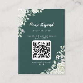 Cartão De Informações RSVP de Código QR Floral de Folha Verde