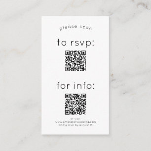 Cartão De Informações RSVP de códigos QR simples e detalhes Casamento