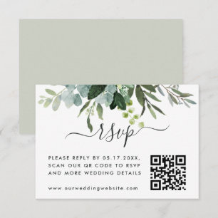 Cartão De Informações RSVP de Folhagem Verde Eucalyptus com código QR