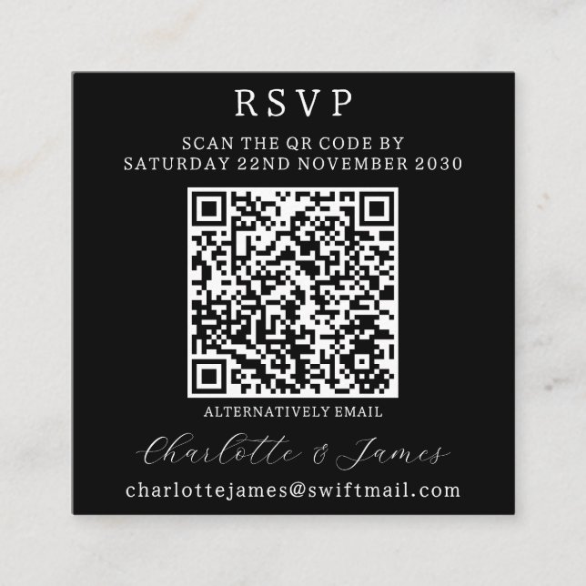 Cartão De Informações RSVP de Fotografias a Preto e Branco do Código QR (Frente)