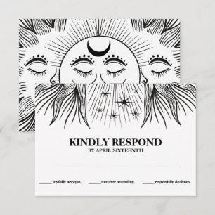 Cartão De Informações RSVP de Mão Dada Boho Sol Lua Estrelas Celestiais