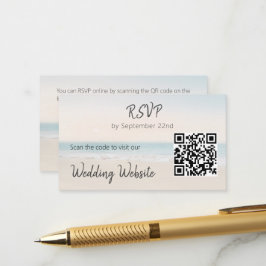 Cartão De Informações RSVP de Praia com Gabinete de Código QR de Site de