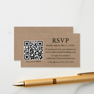 Cartão De Informações RSVP de QR de Casamento de Kraft Simples Minimalis