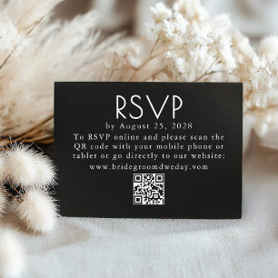 Cartão De Informações RSVP de QR de Casamento Minimalista Moderno Preto
