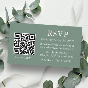 Cartão De Informações RSVP de QR Verde de Casamento Minimalista