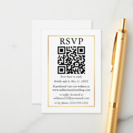 Cartão De Informações RSVP de Quadro Dourado de QR de Casamento Simples 