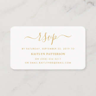 Cartão De Informações RSVP de Script Simples Dourado e Branco Moderno