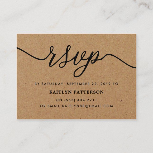 Cartão De Informações RSVP de Script Simples Rustic Kraft (Frente)