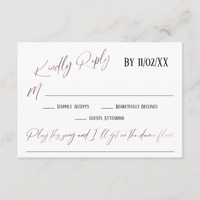 Cartão De Informações RSVP de Solicitação de Música Simples de Manuscrit (Frente)