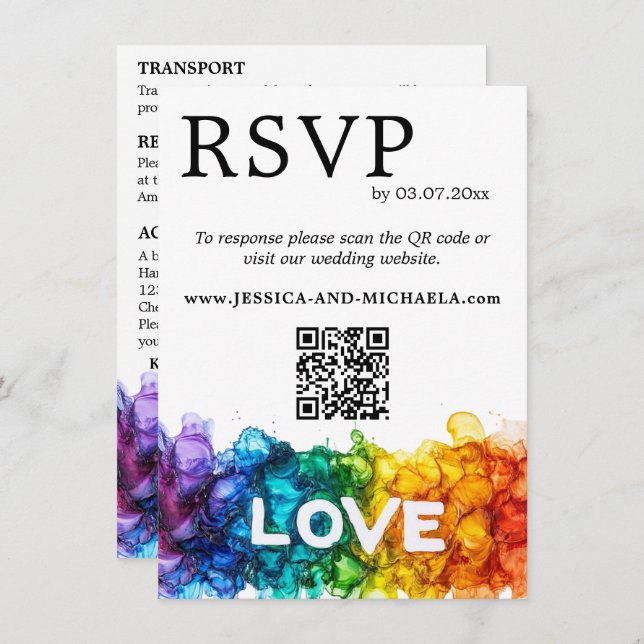 Cartão De Informações 🌈 RSVP+Detalhes LGBTQ Pintados com Amor (Frente/Verso)